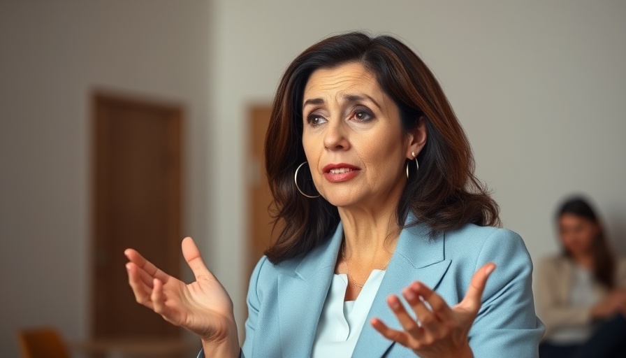 Woman in blue blazer discussing healthy eating and weight loss.