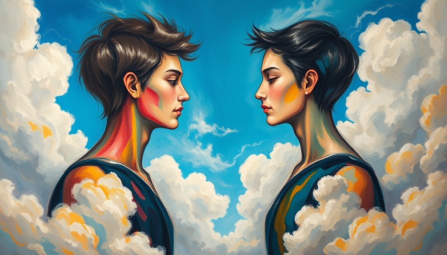 Surreal painting of inverted figures illustrating mindset transformation.