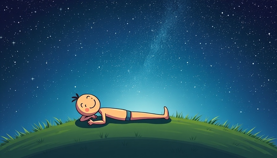 Cartoon stick figure enjoying self-care routine under starry sky.