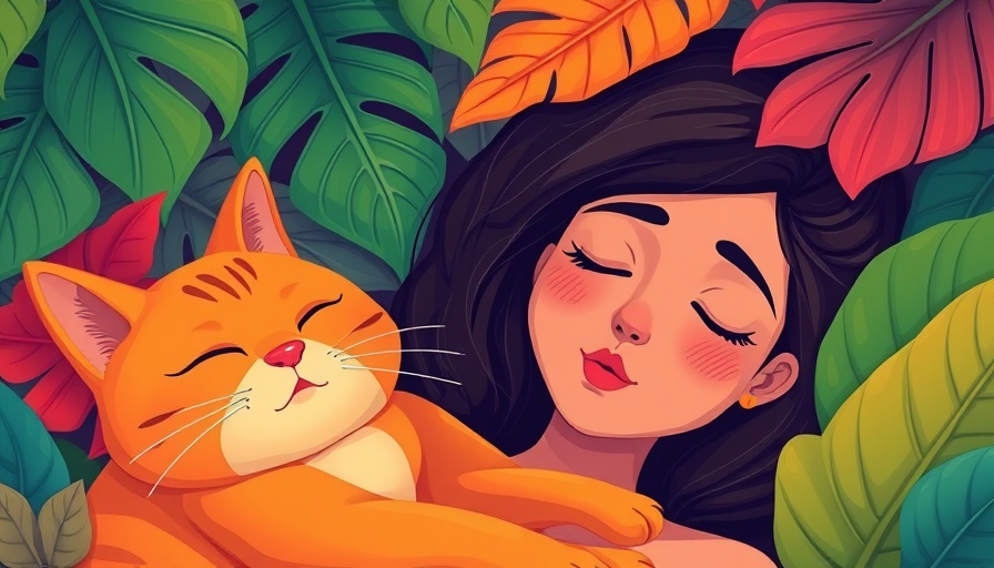 Illustration of a serene woman and a cat conveying sleep and spiritual wellness.