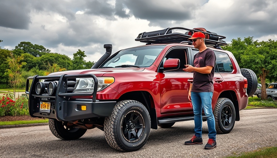 Man displaying components for bulletproofing a Toyota Land Cruiser.