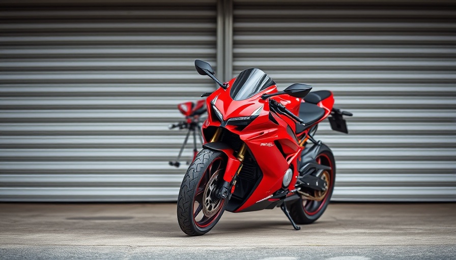Front view of a sleek red sports bike, ideal for everyday use.