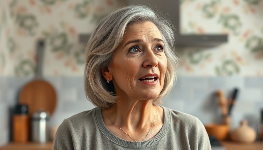 Middle-aged woman speaking about restrictive eating in a kitchen setting.