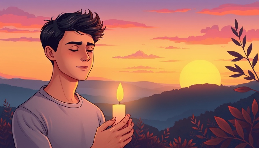 Calm meditative scene of a young man with a candle, self-care routine.