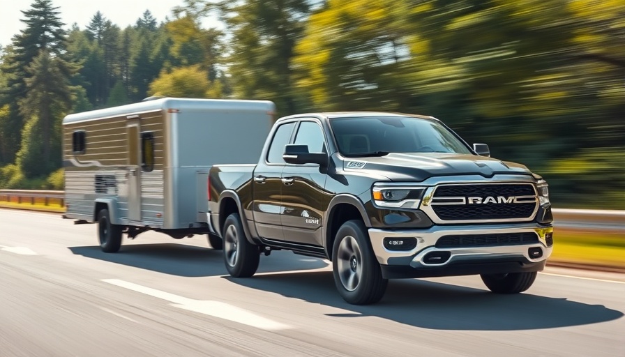 Sleek modern pickup truck towing trailer on highway
