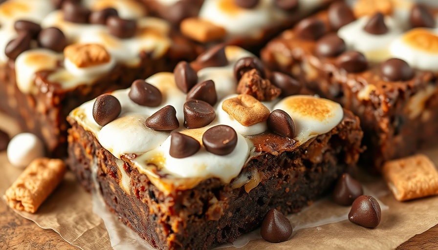 Close-up of protein s'mores brownies with marshmallows and chocolate chips