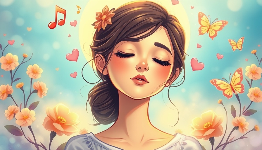 Self-care routine illustration with serene woman embracing calmness.