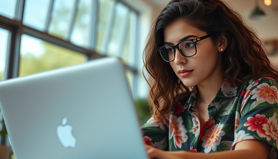 Young woman using laptop for online medical records access in 2024.