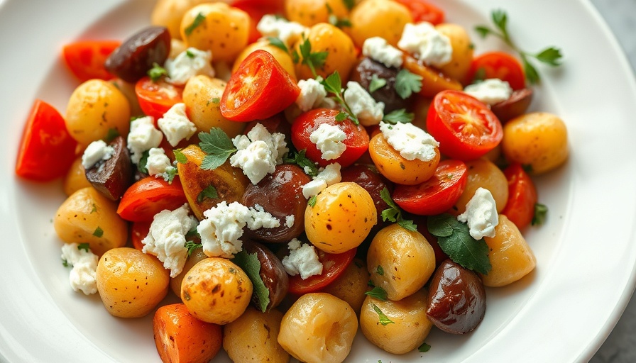 High protein snacks: vibrant roasted vegetable and gnocchi platter.