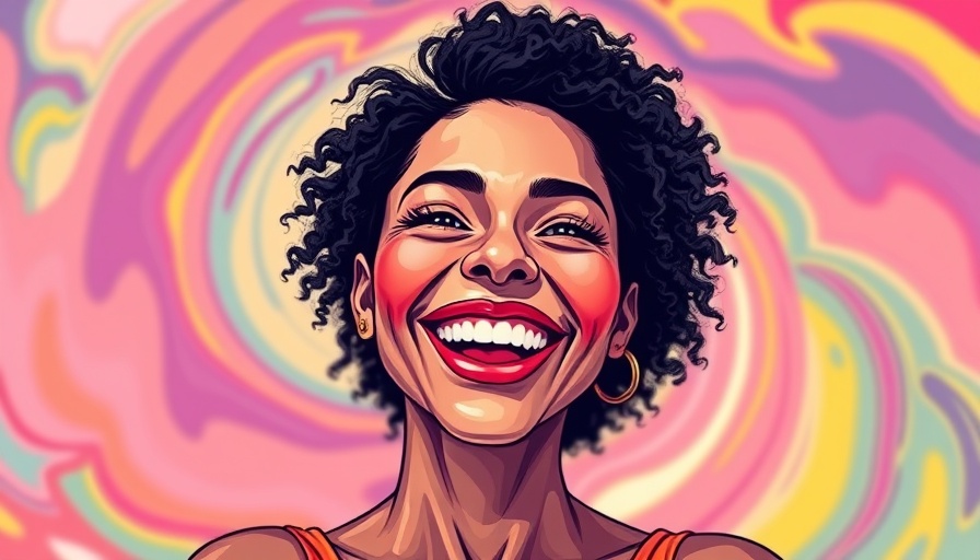 Joyful woman in colorful painting embracing self-care routine.