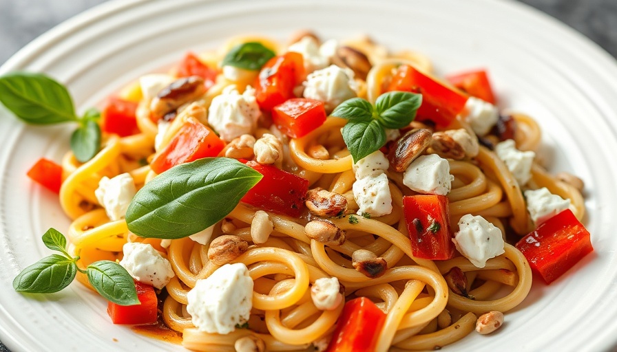 Creamy cottage cheese pasta salad with herbs and balsamic glaze.