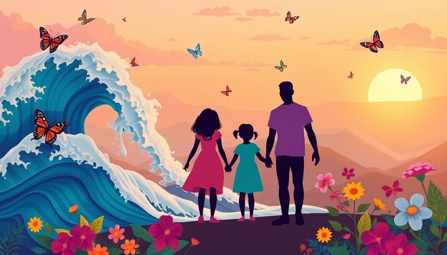 Joyful family in vibrant abstract scene, symbolizing joy in a monetized world.