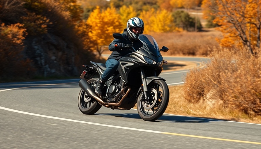 Sleek adventure bike on a winding road.