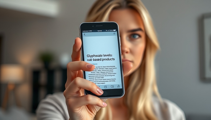 Woman reads glyphosate levels in oat products article.