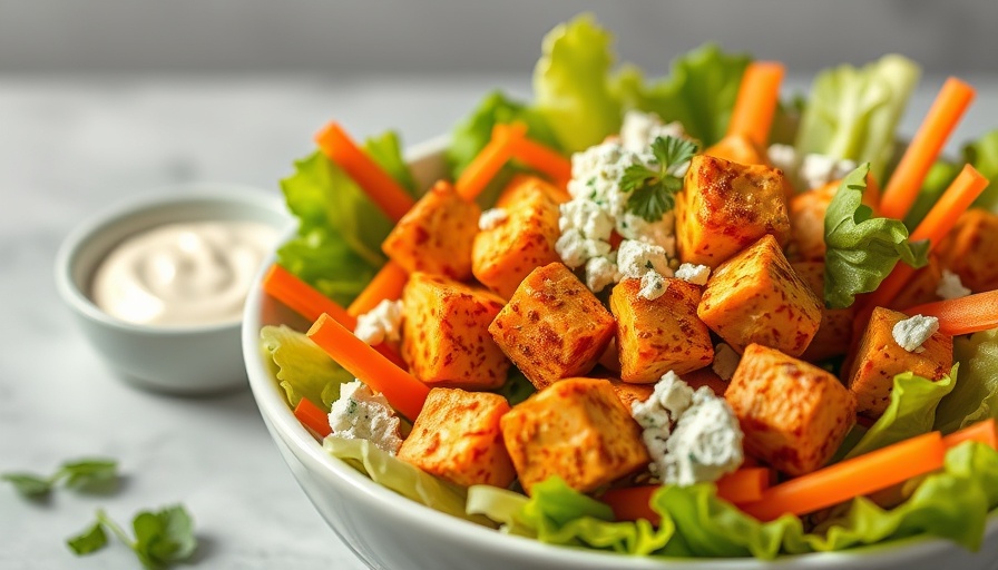High protein snacks with buffalo tofu and blue cheese.