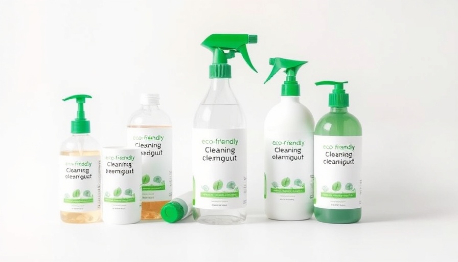 Eco-friendly cleaning products with green caps.