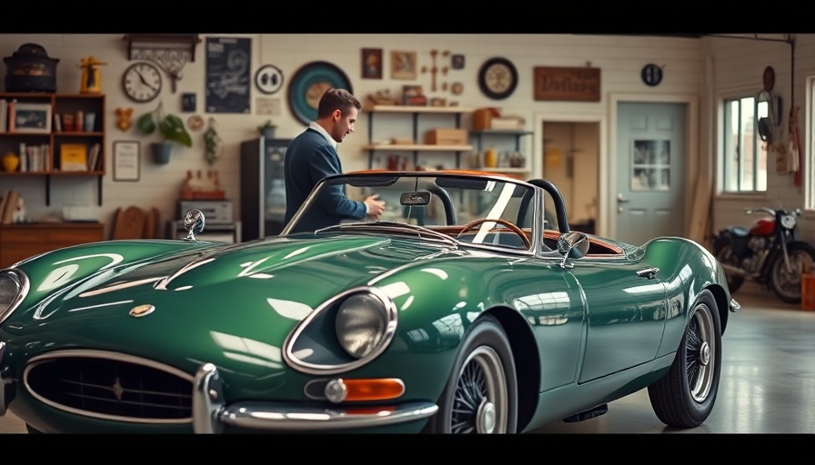 Classic car discussion with maintenance tips in a garage setting
