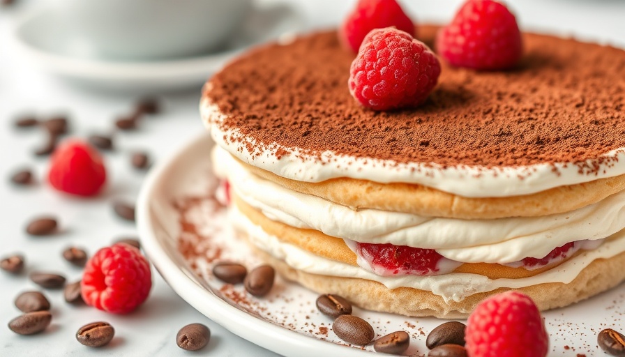 High protein snacks: creamy dessert with cocoa and raspberries.