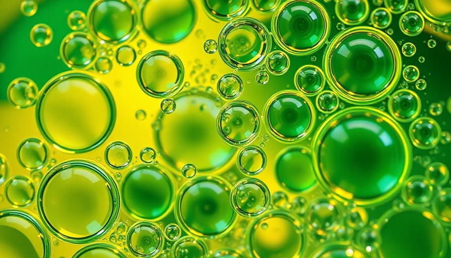 Abstract oil and water bubbles in vibrant green.