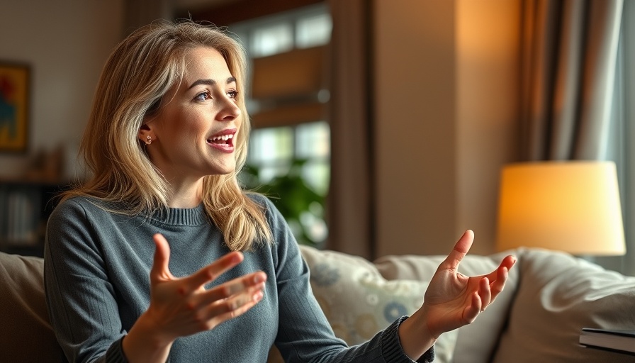 Blonde woman expressing enthusiasm discussing healthy living.