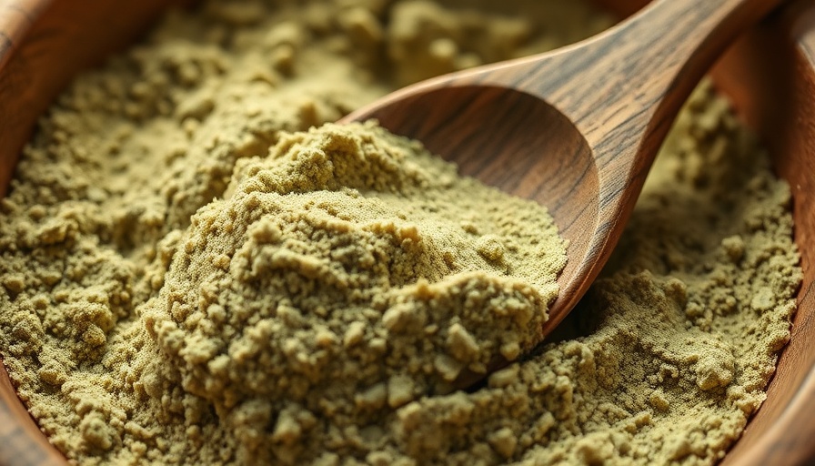 Close-up of Moringa leaf powder in a bowl with spoon.