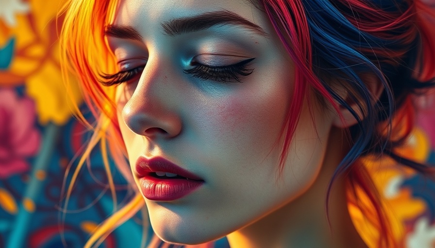 Impressionist painting of a woman with colorful hair and tear.