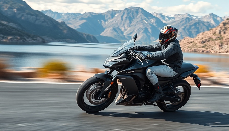 Dynamic motorcyclist on lakefront road showcasing best all-rounder motorcycles.