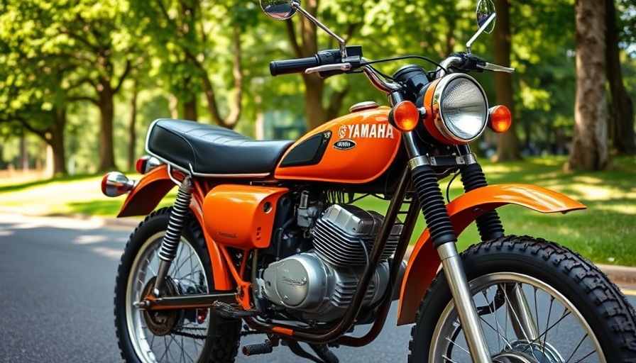 Vintage orange Yamaha dual-sport motorcycle showcasing classic design.