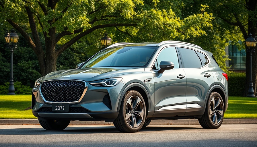 Genesis Electrified GV70 SUV parked in a scenic area.