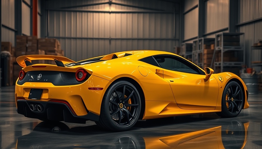 Sleek yellow BRZ sports car in a metallic warehouse.
