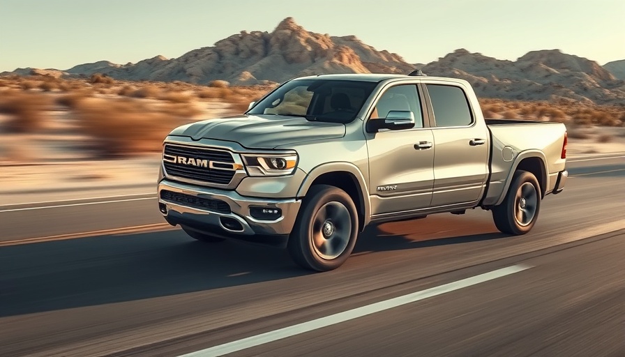Ram 1500 REV range-extended electric truck on desert highway.