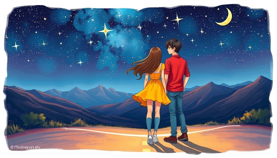 Illustration of two people at a crossroads under a starry sky, self-care routine.