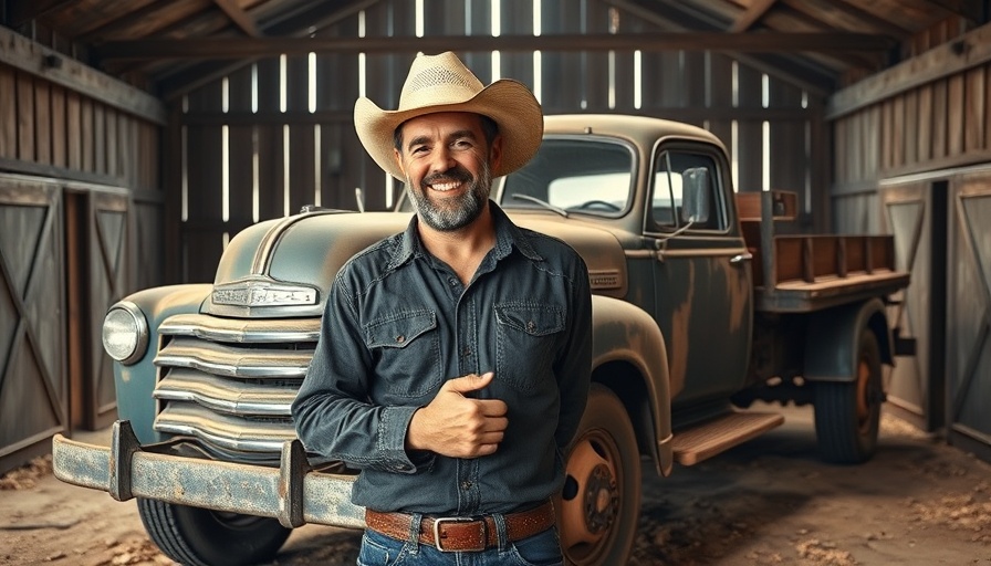 Man presenting vintage truck in barn, showcasing automotive restoration challenges.