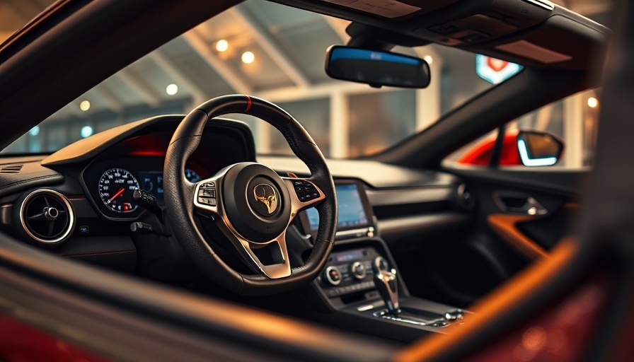 Sleek sports car interior with detailed dashboard and controls.