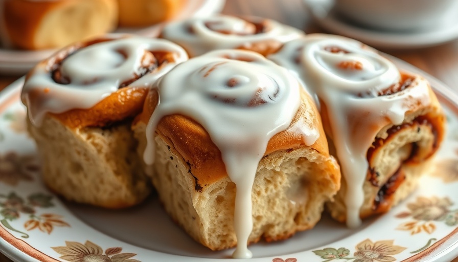 Close-up of high protein cinnamon roll snacks with glaze.