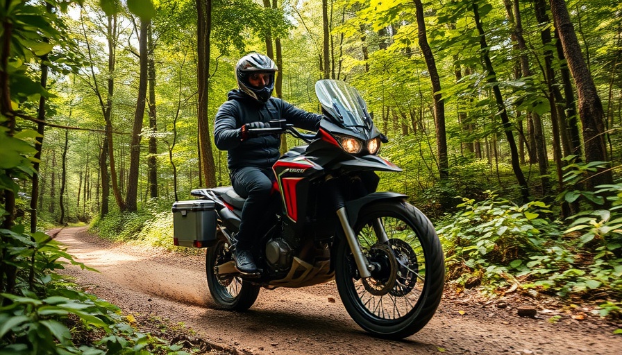 Honda Transalp adventure motorcycle in forest.