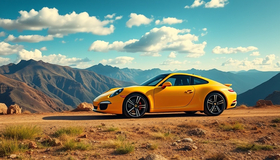 Sleek yellow 2012 Porsche 911 Carrera in mountain landscape, 2012 Porsche 911 Carrera revival.