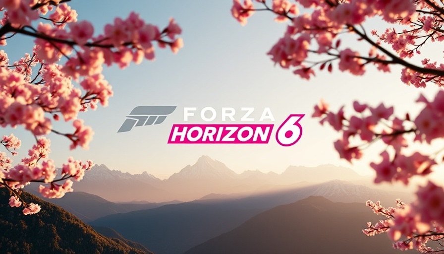 Forza Horizon 6 logo against mountain landscape backdrop.