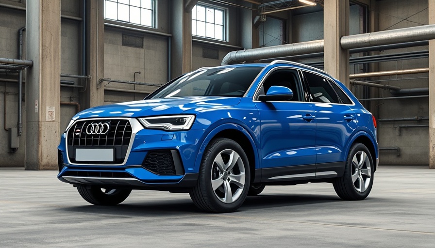 Blue Audi Q3 in industrial setting as compact luxury SUVs alternative.