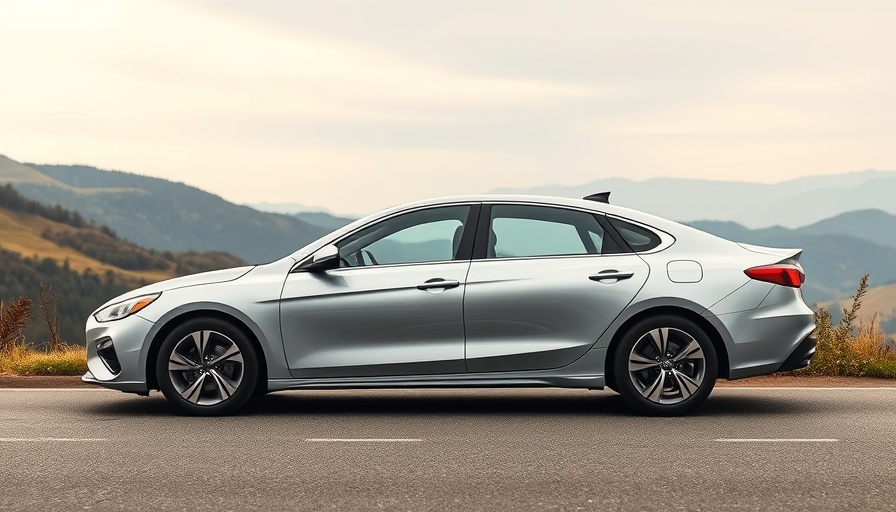 Sleek silver mid-size luxury hybrid sedan on a serene mountain road.