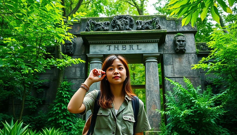 Woman at Wissahickon Valley Park monument entrance, exploring history.