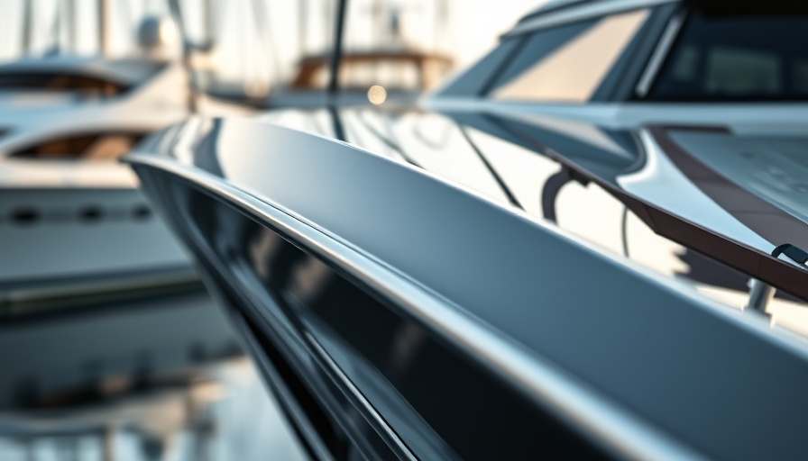 Close-up of a luxury yacht's polished hull in a marina, illustrating climate inequality.