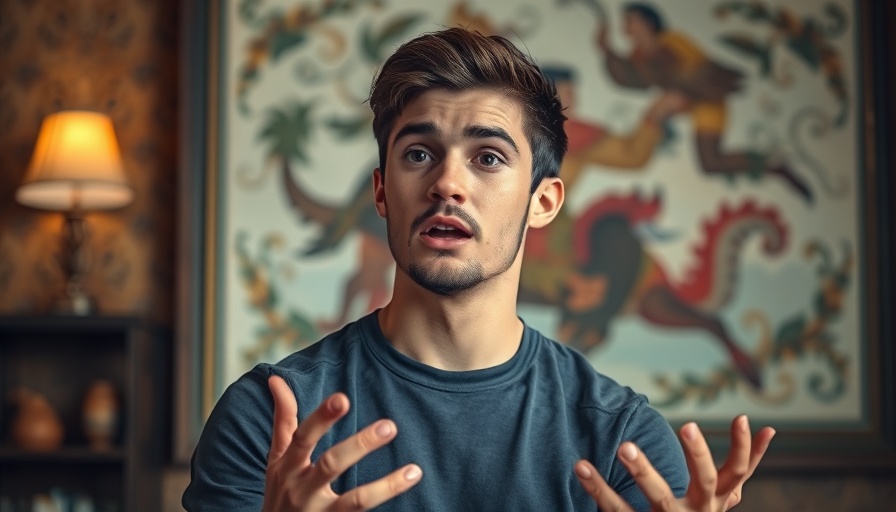 Young man discussing AI and data privacy indoors.