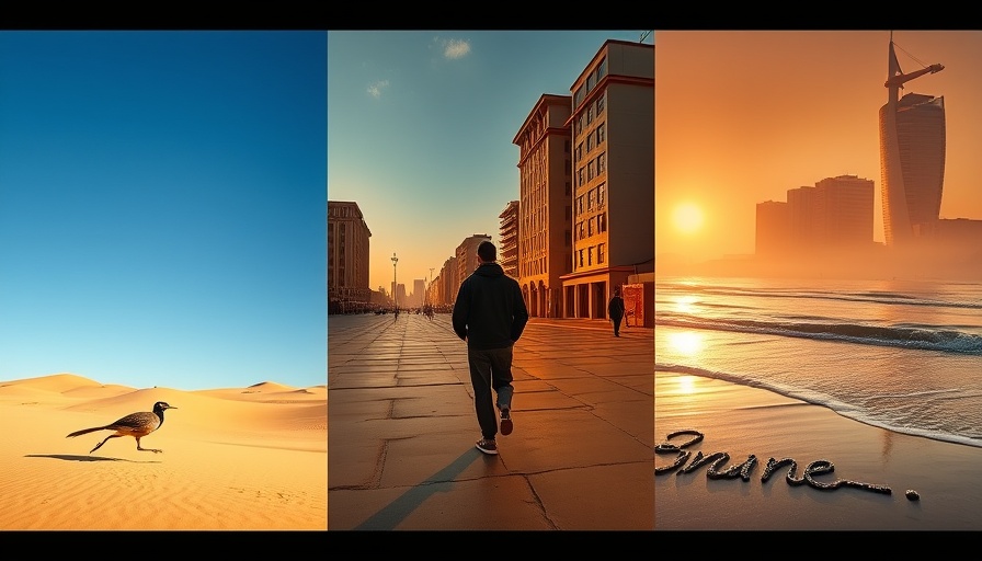 AI image generator collage with desert, city, and beach scenes.