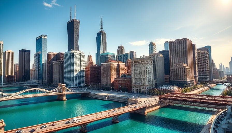 Chicago skyline by the river showcasing skyscrapers, representing start an LLC in Illinois.