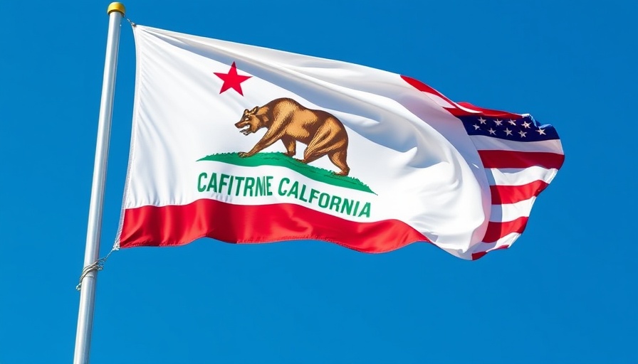 California and U.S. flags, symbolizing state and national unity.