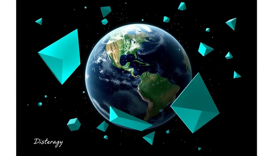 AI automation for entrepreneurs depicted as turquoise shapes orbiting Earth.