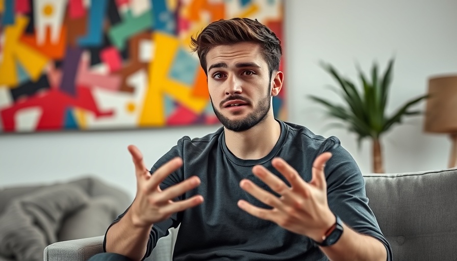 AI photo restoration discussed by a young man with colorful painting.