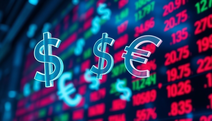 Currency symbols and stock numbers in digital finance scene.