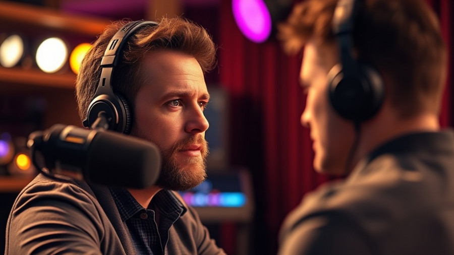 Focused man discussing in a podcast studio about how to use AI in business growth.